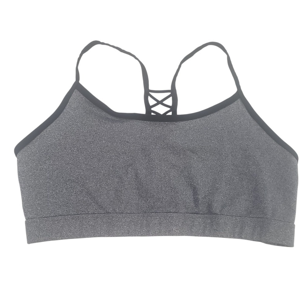 Champion Strappy Sports Bra Womens Gray Black XXL Cross Back‎ Stretch Cool Lined